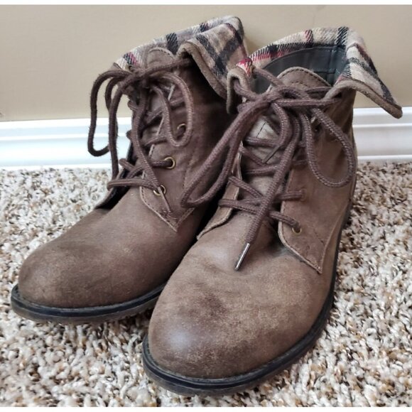 Cliffs by White Mountain Brown Flannel Lined Combat Boots Sz 8M - Picture 1 of 12